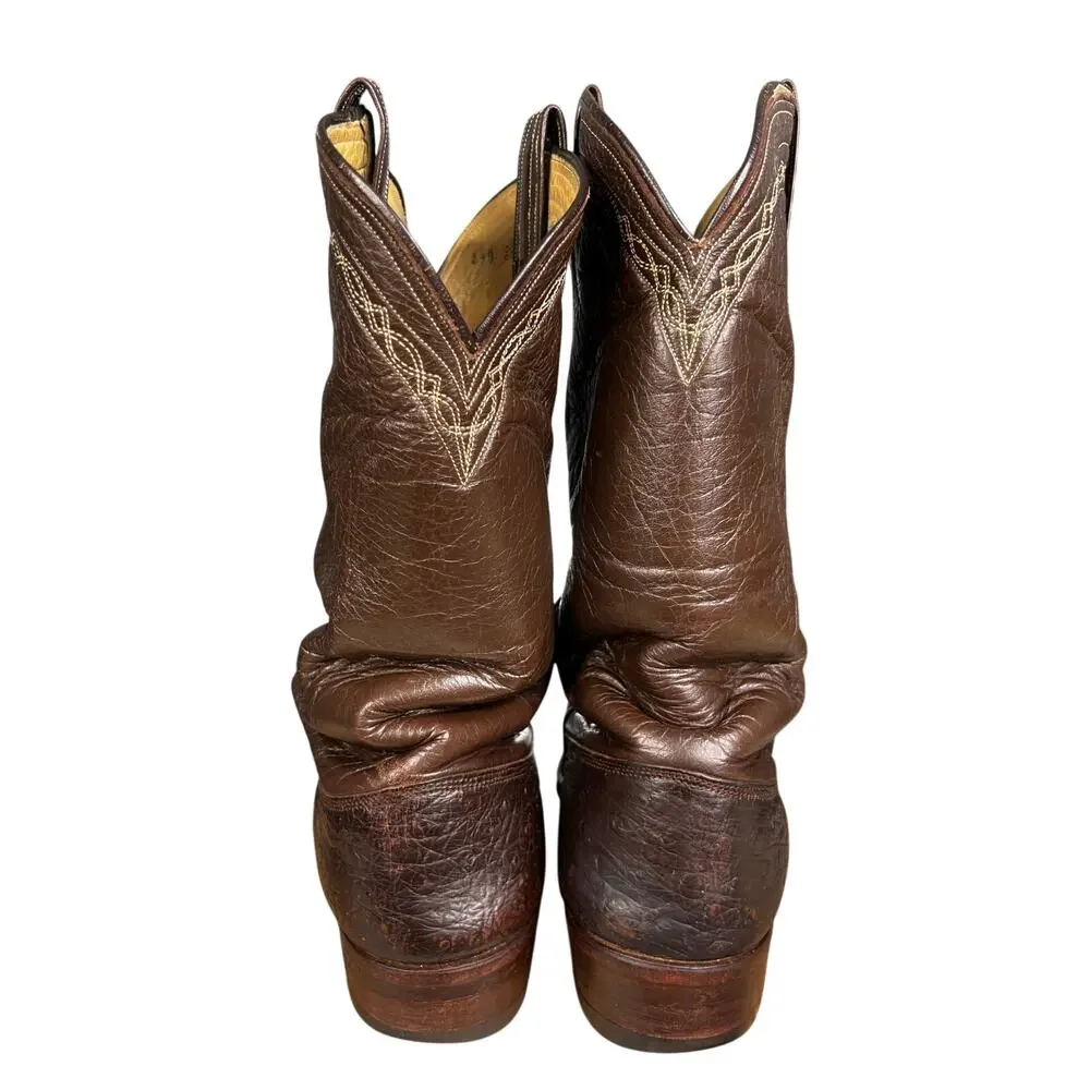 Vintage M.L. Leddy Men’s Full Quill Ostrich Brown Cowboy Boots Size 10 EE